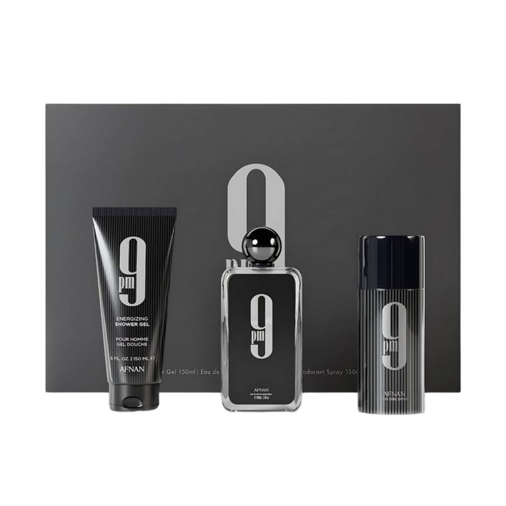 Afnan 9Pm 3 Pc Set for Men (3.4 EDP Spr+5.0 Shower Gel+5.0 Deodorant Spr) - New